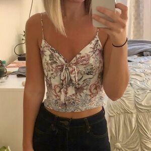 Floral Tie-Front Spaghetti Strap Camisole - Pink/Blue